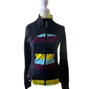 Lululemon Striped Running Jacket Size 8 Zip Front Thumbholes Pockets
